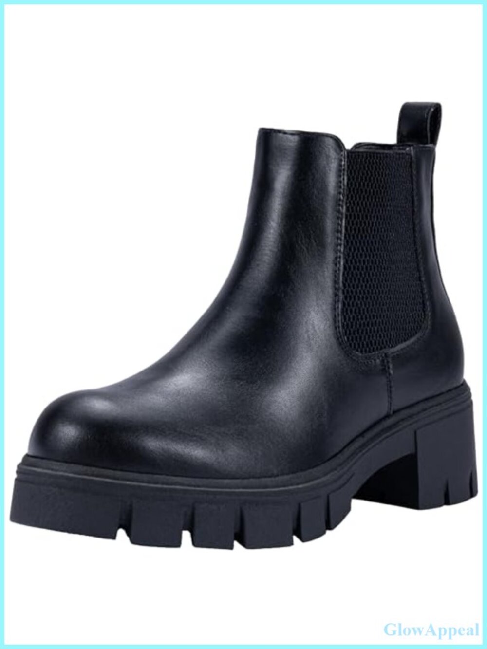 Chunky Platform Chelsea Ankle Boots Slip On Synthetic Leather Lug Sole